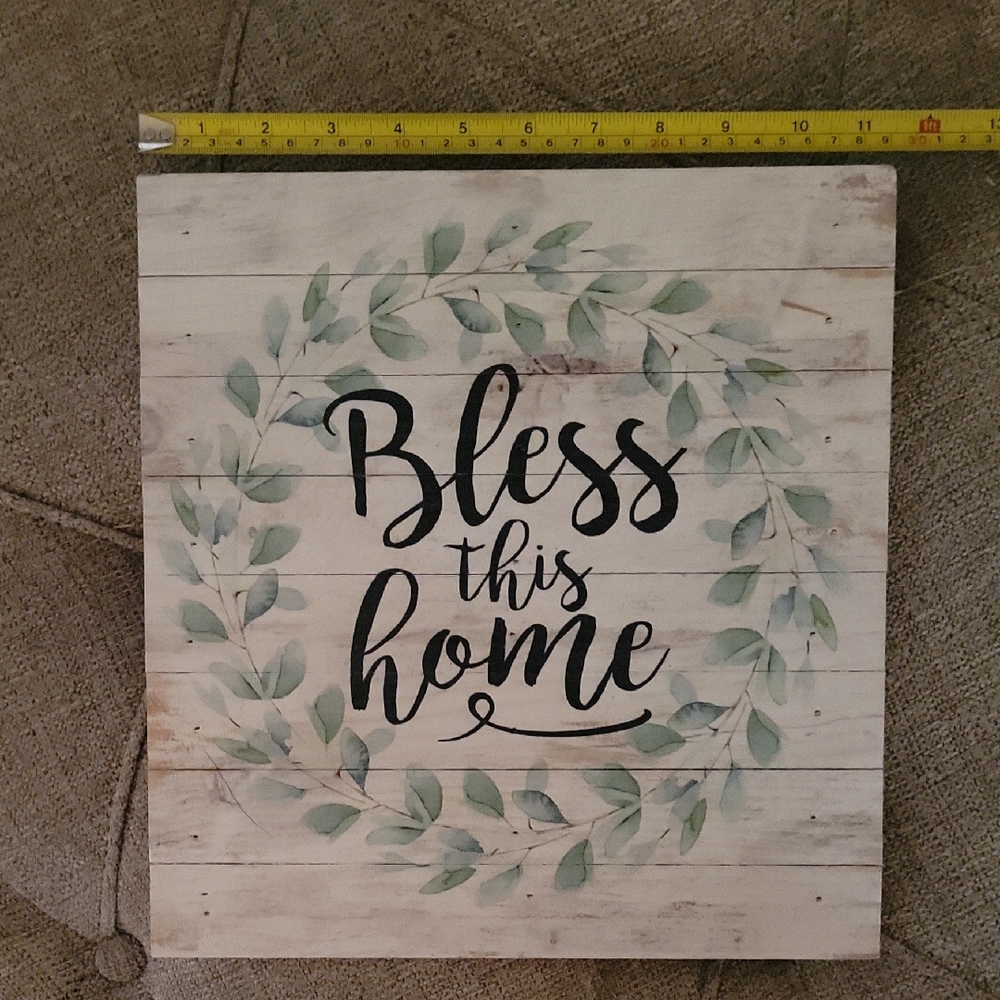 Rustic White and Green 'Bless This Home' Wall Decor